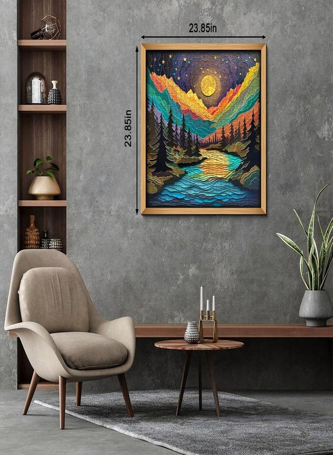 PPuzzling Magic Starry Night Puzzles for Adults 1000 Pieces, Nature Tree Mountain River Sunset Landscape Puzzle, Colorful Autostereoscopy Puzzle Paper Cut Art Puzzle, Difficult Hard Challenge Jigsaw Puzzle - Image 3